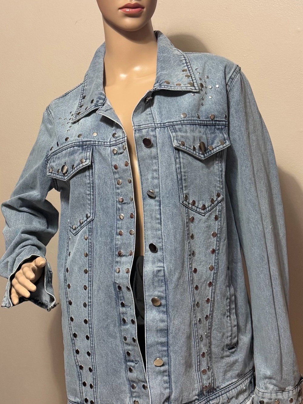 Attic Salt Moon Light Wash Studded Denim Jacket